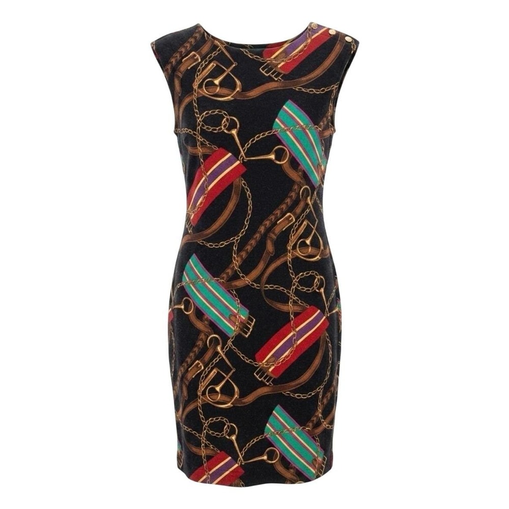 Vintage Lauren Ralph Lauren Dress Equestrian Horsebit Black Polo Wedding Guest M